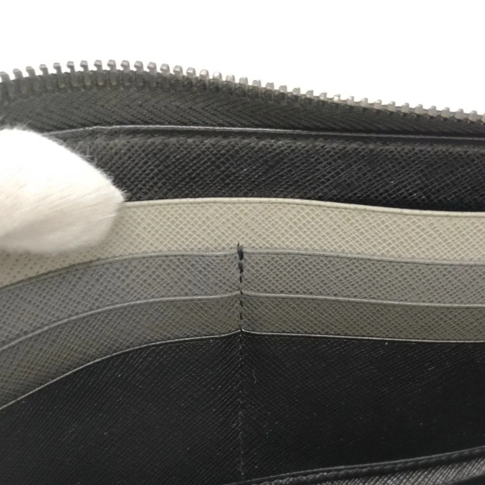 Prada Long Wallet Black Leather With Gray and White bi color inside authentic